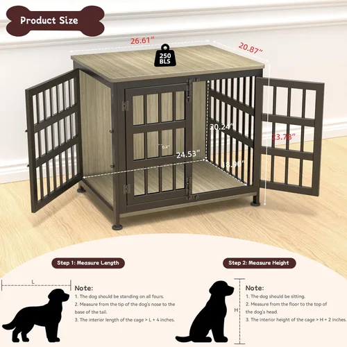 Vista 2 de Jaula para perros de 26 pulgadas, jaulas para perros de razas grandes, jaulas para perros interiores de madera, mesa auxiliar, jaula combinada