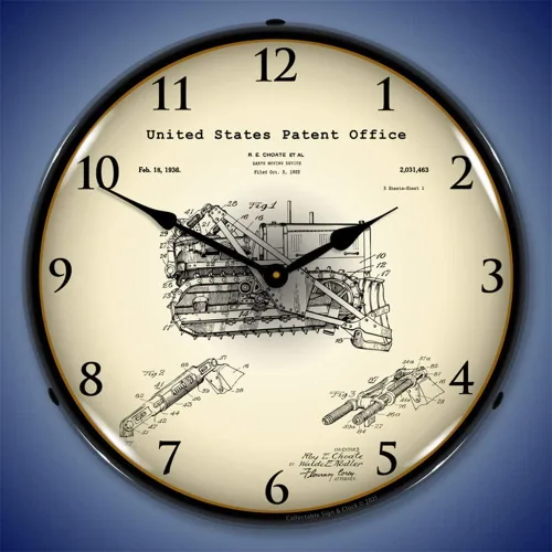 Vista 2 de Earth Moving Bulldozer 1936 - Reloj de pared LED patentado, Retro/Vintage, iluminado, 14 pulgadas