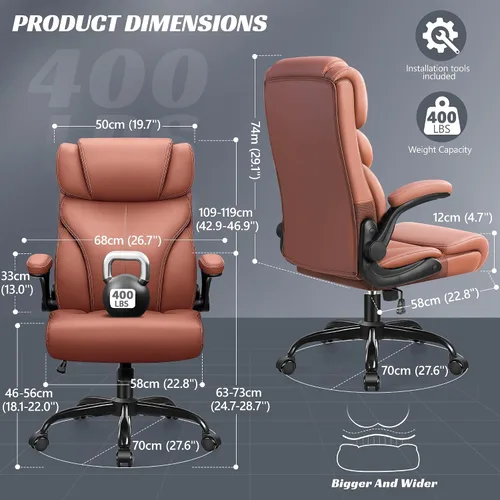 Vista 2 de HeroSet Silla de oficina, ergonómicas grandes y altas sillas de escritorio para computadora, silla ejecutiva de cuero transpirable con reposabrazos