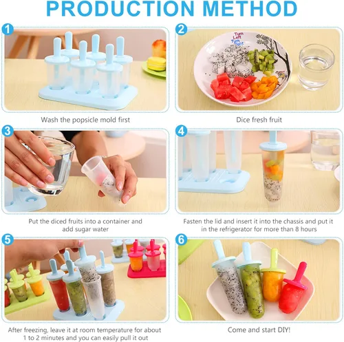 Vista 2 de 6 moldes para paletas de hielo, moldes de paletas con palos, para paletas de helado de bricolaje (azul, largo)