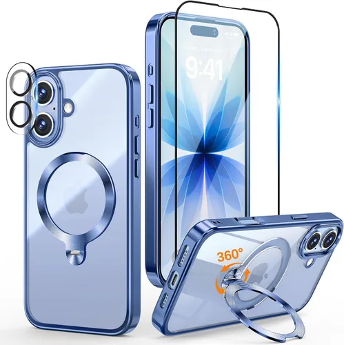 Vista 8 de [Protección Tri-Shield] Funda para iPhone 13 Pro con soporte giratorio de 360° compatible con MagSafe [anillo magnético de CD)