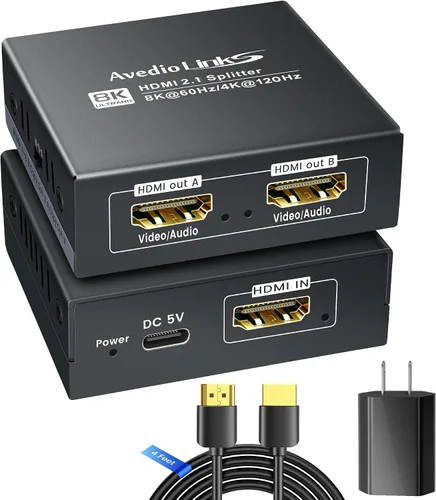 Vista 10 de Divisor HDMI 4K @60Hz 1 en 2 salidas para TV y barra de sonido con cable HDMI de 4 pies, derivación HDCP 2.2, divisor de audio HDMI compatible