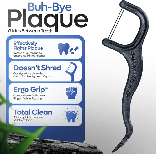 Vista 6 de SmartLifeco Púas de hilo dental ecológico de doble hilo (100 unidades) - Hilo dental hecho con mezcla de trigo y paja, blanqueamiento dental
