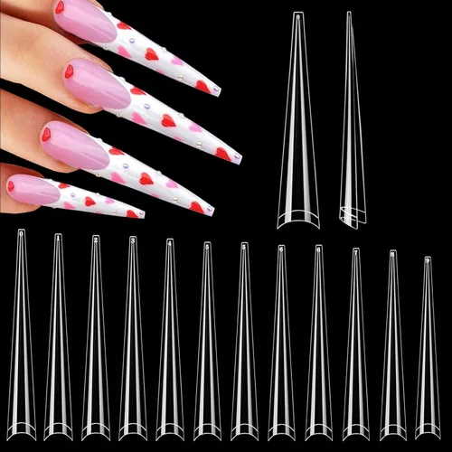 Vista 10 de 312 piezas de puntas de uñas de tacón extra largas para uñas acrílicas profesionales, puntas de uñas de tacón de media cubierta 4XL, extensión