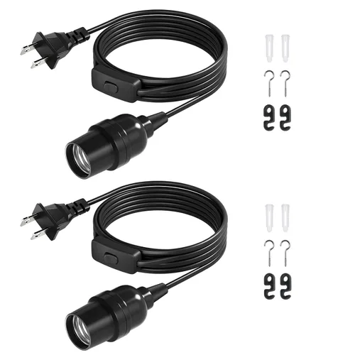 Vista 9 de DiCUNO Cable de extensión de linterna colgante E26, lámpara de control de interruptor de cable en línea para enchufar y apagar, 6.6 pies, negro