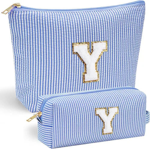 Vista 60 de YOOLIFE Regalos del Día de la Madre para Mujeres, Bolsa de Maquillaje con Iniciales, Bolsa de Maquillaje para Viaje, Bolsa de Maquillaje Negro