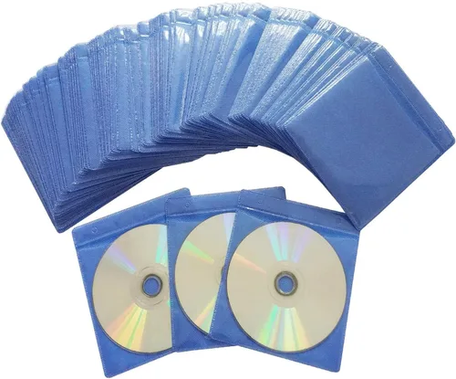 Vista 5 de Fundas para CD/DVD/BluRay, funda de plástico de repuesto de doble cara para carpetas de almacenamiento de CD y DVD, paquete de 100 unidades (azul)