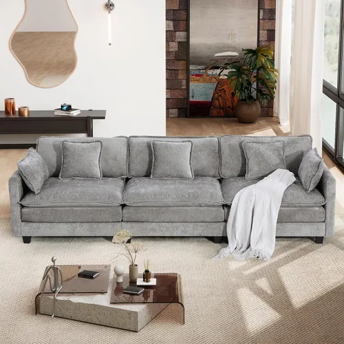 Vista 42 de Sofá seccional modular convertible de 76.7", sofás de dos plazas de chenilla con asiento profundo y cojines tipo loveseat para sala de estar, Beige