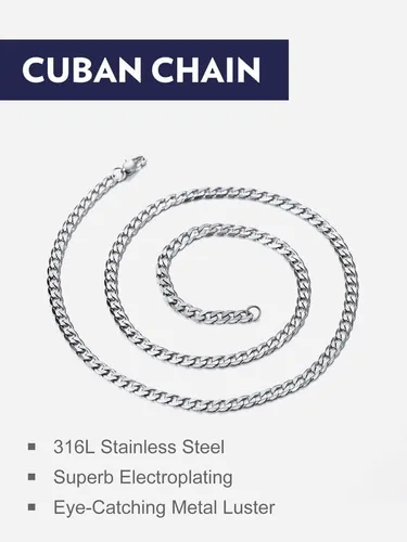 Vista 8 de Bandmax 316L Stainless Steel Men Cuban Curb Link Chain Necklace Gift 3mm6mm9mm12mm Width Heavy Dense Punk Miami Necklace For Men Women 14Inch-30Inch