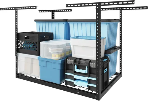 Vista 31 de FLEXIMOUNTS Estante de almacenamiento de techo de garaje de 3x8, sistema de organización de garaje ajustable, metal resistente, capacidad
