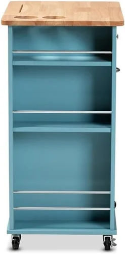Vista 8 de Baxton Studio Liona - Carrito de almacenamiento de cocina de madera con acabado azul cielo moderno y contemporáneo