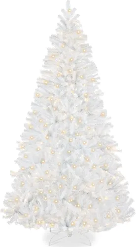 Vista 12 de Best Choice Products Árbol de Navidad de abeto azul preiluminado, decoración artificial con bisagras completas, 100 luces incandescentes blancas