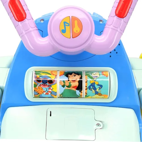 Vista 3 de Kiddieland: Avión de actividad: Stitch - Vehículo Disney con luz y sonido, pie a piso, tablero interactivo, hélices, mango de empuje y tracción