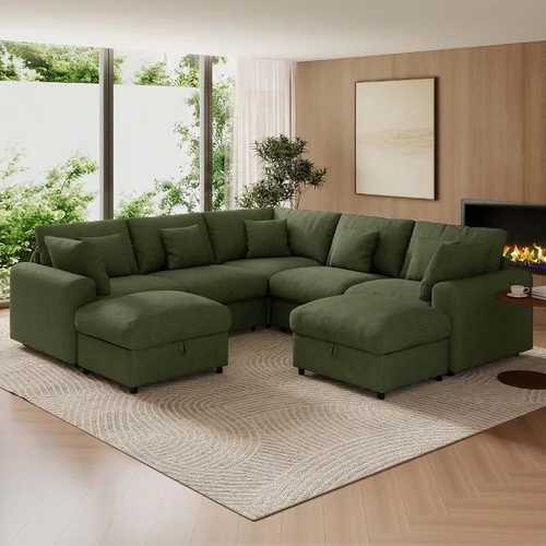 Vista 16 de WorthFurni Sofás seccionales Cloud de 110 pulgadas para sala de estar, sofá modular con asiento profundo, sofá convertible en forma de L con otomana