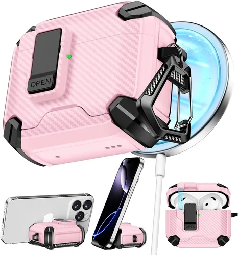 Vista 41 de Pohgelan - Funda compatible con AirPods Pro 2ª/1ª (verde) Cerradura magnética automática con kit de limpieza, compatible con Magsafe