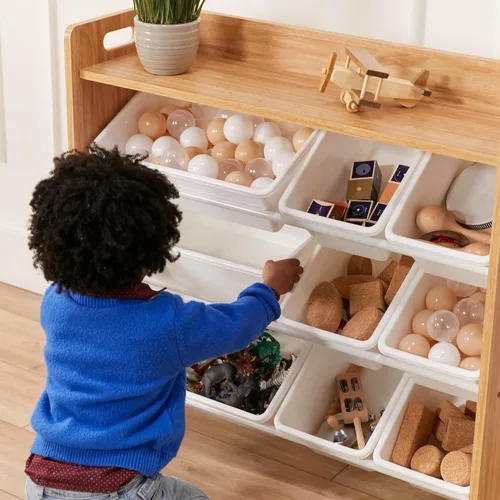 Vista 8 de ECR4Kids Organizador de 3 niveles con estante y 9 contenedores, almacenamiento para juguetes, natural oscuro/blanco