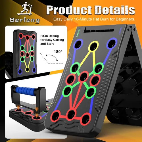 Vista 7 de Berleng Tabla de Flexiones – Soporte de fitness plegable para flexiones 36 en 1 para entrenamiento de fuerza portátil. Equipo robusto y estable