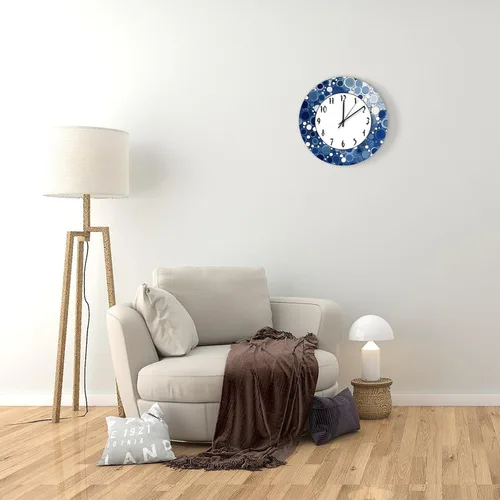 Vista 4 de Reloj de pared de madera rústica con estampado geométrico moderno de lunares, color azul marino, retro, silencioso, sin tictac, decorativo