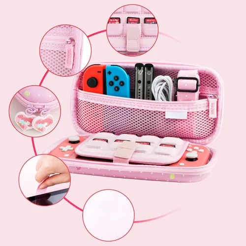 Vista 2 de GLDRAM Paquete de funda de transporte para Nintendo Switch Lite bonita funda de viaje rosa con cubierta de TPU suave, protector de pantalla