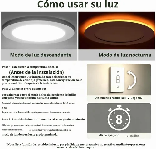 Vista 3 de Meconard Paquete de 6 luces LED empotrables de 4" de 5 CCT con luz nocturna, 2700K/3000K/3500K/4000K/5000K seleccionables, luces LED empotrables