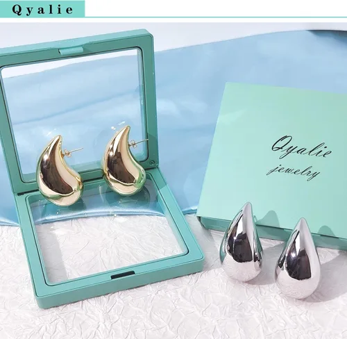 Vista 6 de Aretes de aro de oro grueso para mujer, aretes de lágrima de moda, grandes, gruesos, ligeros, chapados en oro de 18 quilates, joyería de diseñador