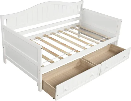 Vista 4 de Merax Elegante sofá cama con dos cajones de almacenamiento, sofá cama con soporte de listones de madera para familia, niños, adolescentes,