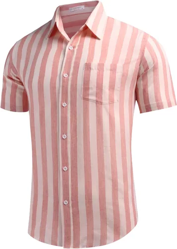Vista 3 de COOFANDY Men Boys Linen Shirts Short Sleeve Button Down Shirts Hawaiian Tropical Shirts