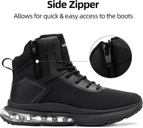 Vista 7 de Men's Waterproof Work Tactical Boots Side Zipper Hiking Combat Military Boots Non Slip Lightweight 6 Inches Negro