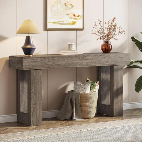 Vista 13 de Tribesigns - Mesa consola de 63 pulgadas de largo, mesa de sofá rectangular de madera detrás del sofá, mesa de entrada estilo granja para entrada