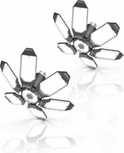 Vista 7 de BRAINIAC Bombillas LED de garaje de 100 W con 6 paneles ajustables, E26/E27 tornillo de enchufe, luz LED de techo de garaje deformable para almacén