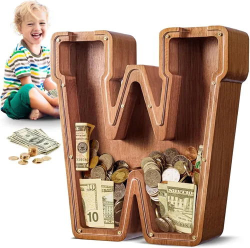 Vista 56 de SummiDate Alcancía de madera de letra para niños y niñas, Alfabeto, personalizada, regalo de cumpleaños y pascua para niños (A)