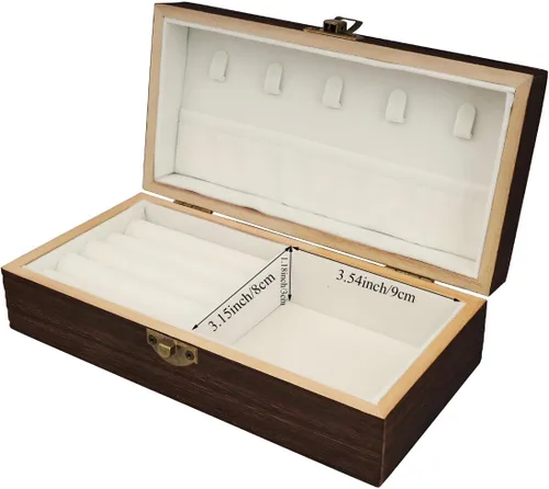 Vista 5 de Caja de joyería de madera hecha a mano - Organizador de viaje elegante para mujeres y hombres, ideas únicas de regalo para anillos, aretes, collares