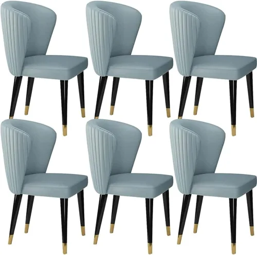 Vista 13 de Juego de 6 sillas de comedor de cuero de microfibra artificial, sillas de cocina con patas de madera maciza para habitación, cocina, sala de estar
