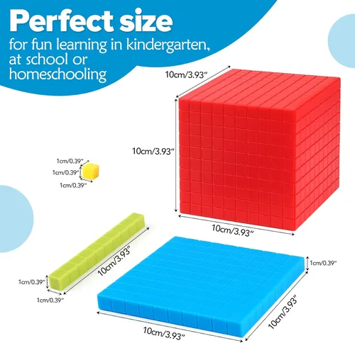 Vista 4 de Torlam 131 bloques base de diez bloques para matemáticas – Bloques de valor posicional, base de plástico, 10 manipuladores matemáticos de primer
