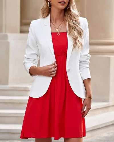 Vista 3 de luvamia Chaqueta formal de manga larga con solapa y botones para mujer