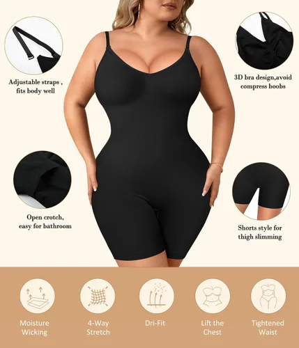 Vista 3 de Irisnaya Body adelgazante para mujer, moldeador de abdomen, tirantes delgados, camisola, leotardos, bodycon