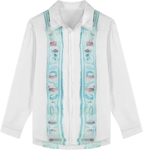 Vista 6 de Camisas de guayabera cubana para hombre, de manga larga, informal, con botones, de algodón, para la playa