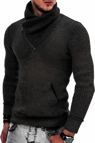 Vista 12 de COOFANDY - Suéteres de cuello chal para hombre de punto con cuello de tortuga, cuello alto, ajustado, con bolsillos Verde militar