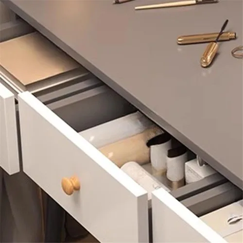 Vista 6 de Tocador con espejo iluminado, estilo simple, moderno, estándar, escritorio de madera, 2 cajones, tocador de maquillaje para dormitorio, vestidor