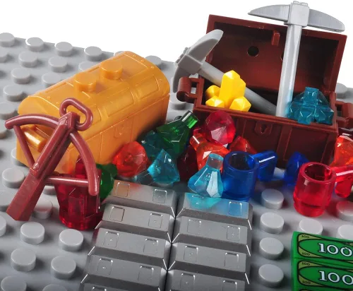 Vista 3 de Juego de accesorios del tesoro, bloques de construcción, lingotes de dinero, barra de oro, joyería de ladrillos de construcción, juego