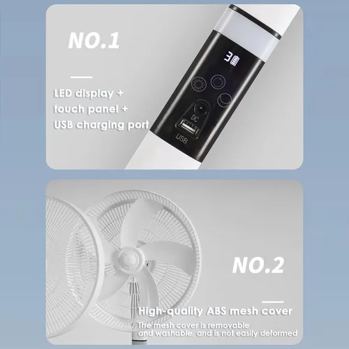 Vista 7 de Ventilador solar portátil de 16 pulgadas, ventilador derecho oscilante Negro