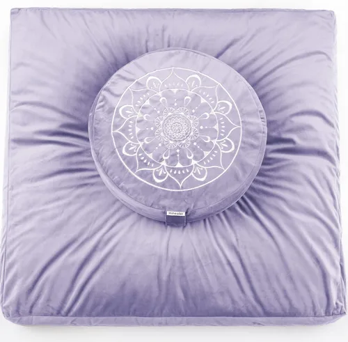 Vista 9 de Juego de cojín de meditación Hihealer grande de terciopelo para piso y cojín de yoga tibetano tradicional para adultos Zafu con relleno de trigo