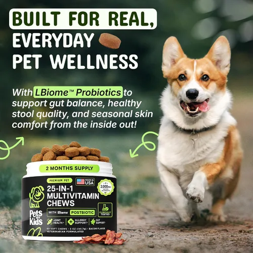 Vista 4 de Pets are Kids - Multivitamínico para perros 25 en 1 para intestino, movilidad, inmunidad, 60 masticables