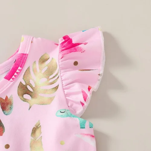 Vista 5 de Happy Town Vestido de dinosaurio para niñas y bebés, con volantes, manga con volantes, tutú de dinosaurio, vestido casual de verano