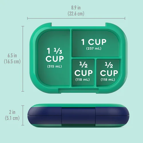 Vista 4 de Bentgo® Lonchera Chill para niños (verde/azul marino) con utensilios de plástico reutilizables para niños (azul)