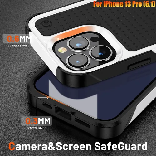 Vista 4 de Funda resistente para Apple iPhone 13 Pro de 6.1 pulgadas, 4 esquinas con bolsas de aire [protección contra caídas de 12 pies], agarre texturizado