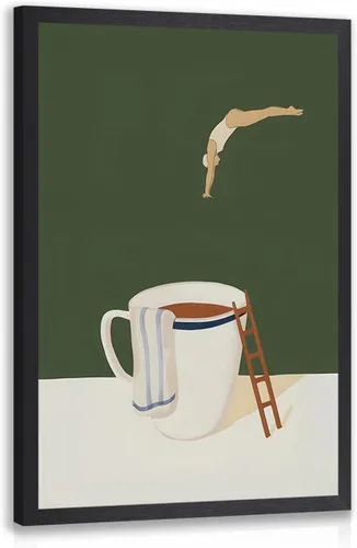 Vista 18 de Cyebmo Arte de Pared Retro Enmarcado de Café, Decoración de Pared de Taza de Café y Planta, Pintura en Lienzo de Acuarela de Café, Póster