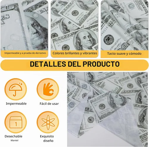 Vista 4 de PHOGARY Mantel de 3 piezas para decoración de fiesta temática de dinero, manteles de billetes de dólar, manteles de mesa de dinero para cumpleaños