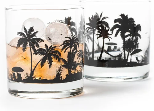 Vista 4 de Juego de vasos de whisky de paisaje de playa Black Lantern Juego de 2 vasos estilo antiguo de 11 oz Vasos de cóctel con base pesada en caja