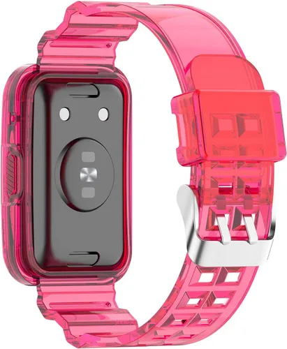 Vista 2 de Compatible con Huawei Watch Fit Band con funda, correa protectora de gelatina transparente para reloj Huawei, compatible con reloj inteligente Rosa